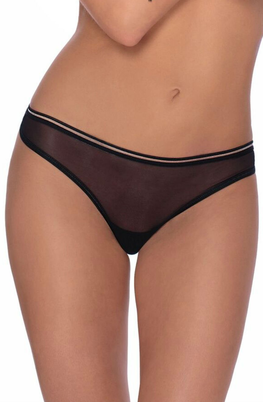 Roza Lica Black lightweight mesh Mesh Matching Brief with Heart Embroidery Underwear