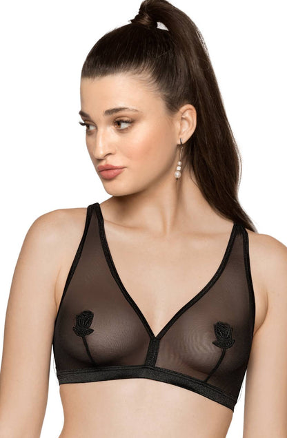 Roza Lisbet Black Soft Cup Bra with Adjustable Straps and Applique Design
