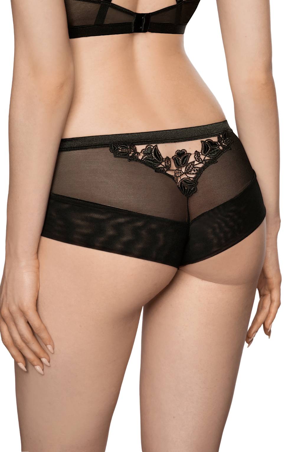 Roza Lisbet Black Brief with Floral Applique Detail