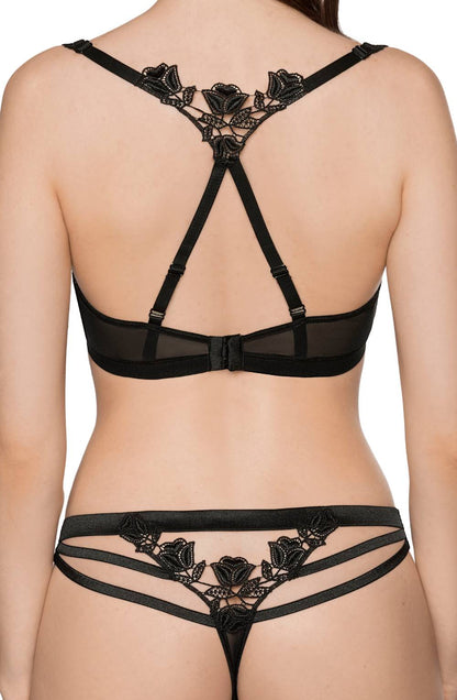 Roza Lisbet Black Soft Cup Bra with Adjustable Straps and Applique Design