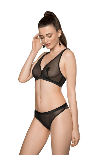Roza Lisbet Black Soft Cup Bra with Adjustable Straps and Applique Design