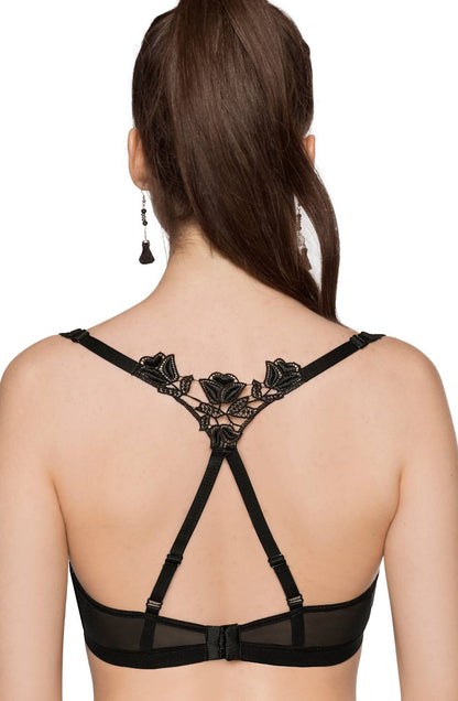 Roza Lisbet Black Soft Cup Bra with Adjustable Straps and Applique Design