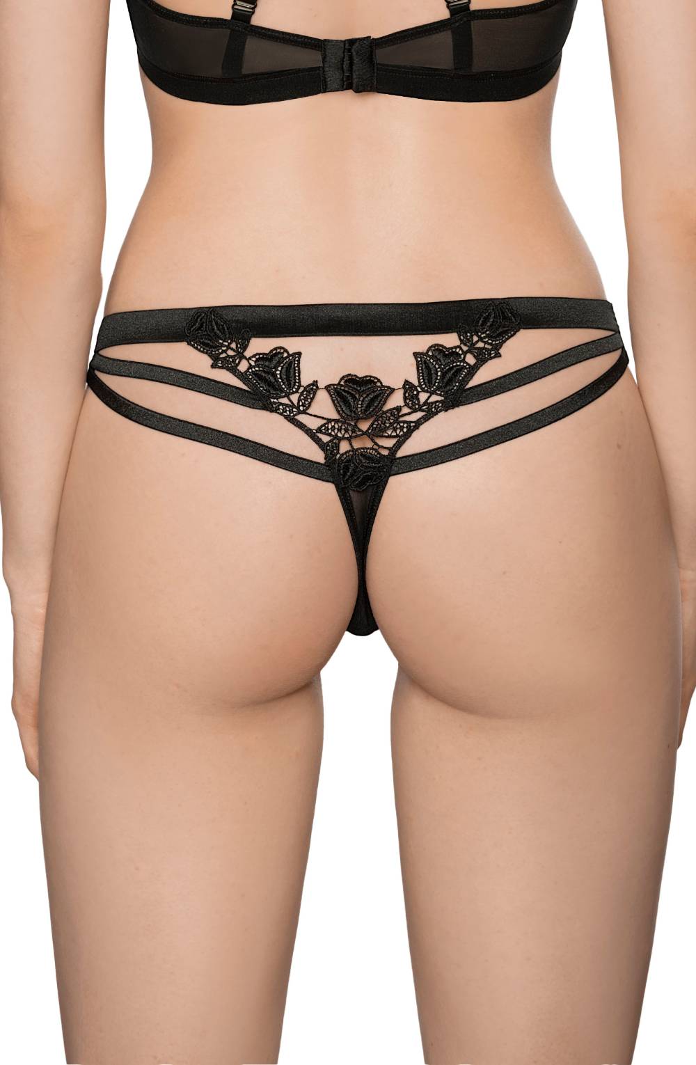 Roza Lisbet Black Floral Applique Bikini Bottom