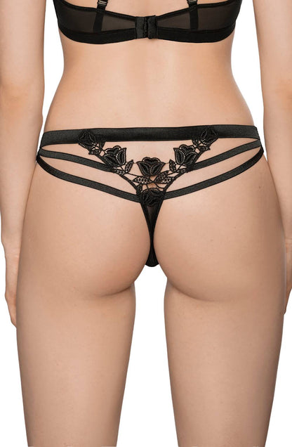 Roza Lisbet Black Floral Applique Bikini Bottom