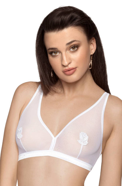 Roza Lisbet White Soft Cup Bra with Embroidered Applique and Adjustable Straps