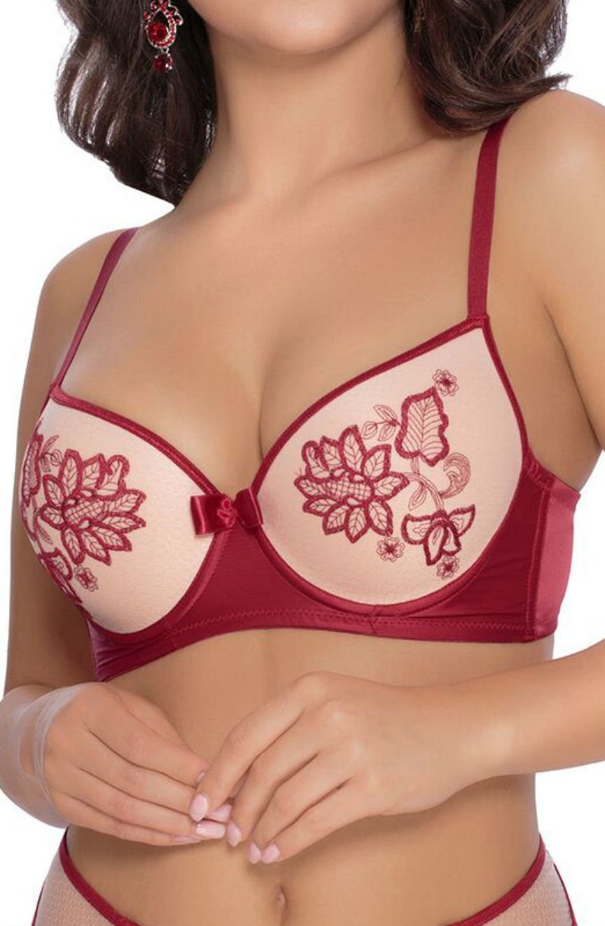 Roza Mehendi Push Up Bra with Satin Bow in Claret