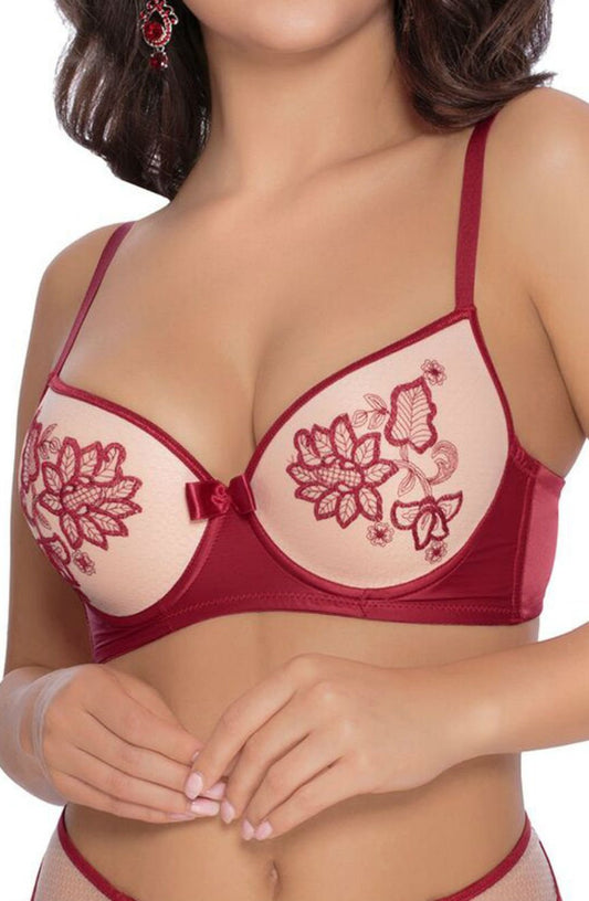 Roza Mehendi Push Up Bra with Satin Bow in Claret