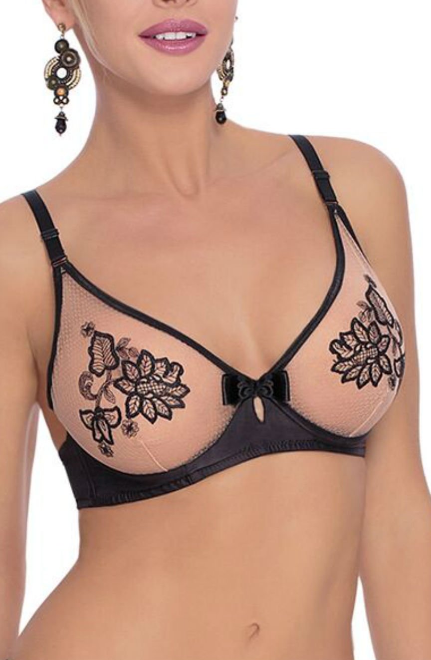 Roza Mehendi Soft Cup Bra with Black Embroidered Henna Design