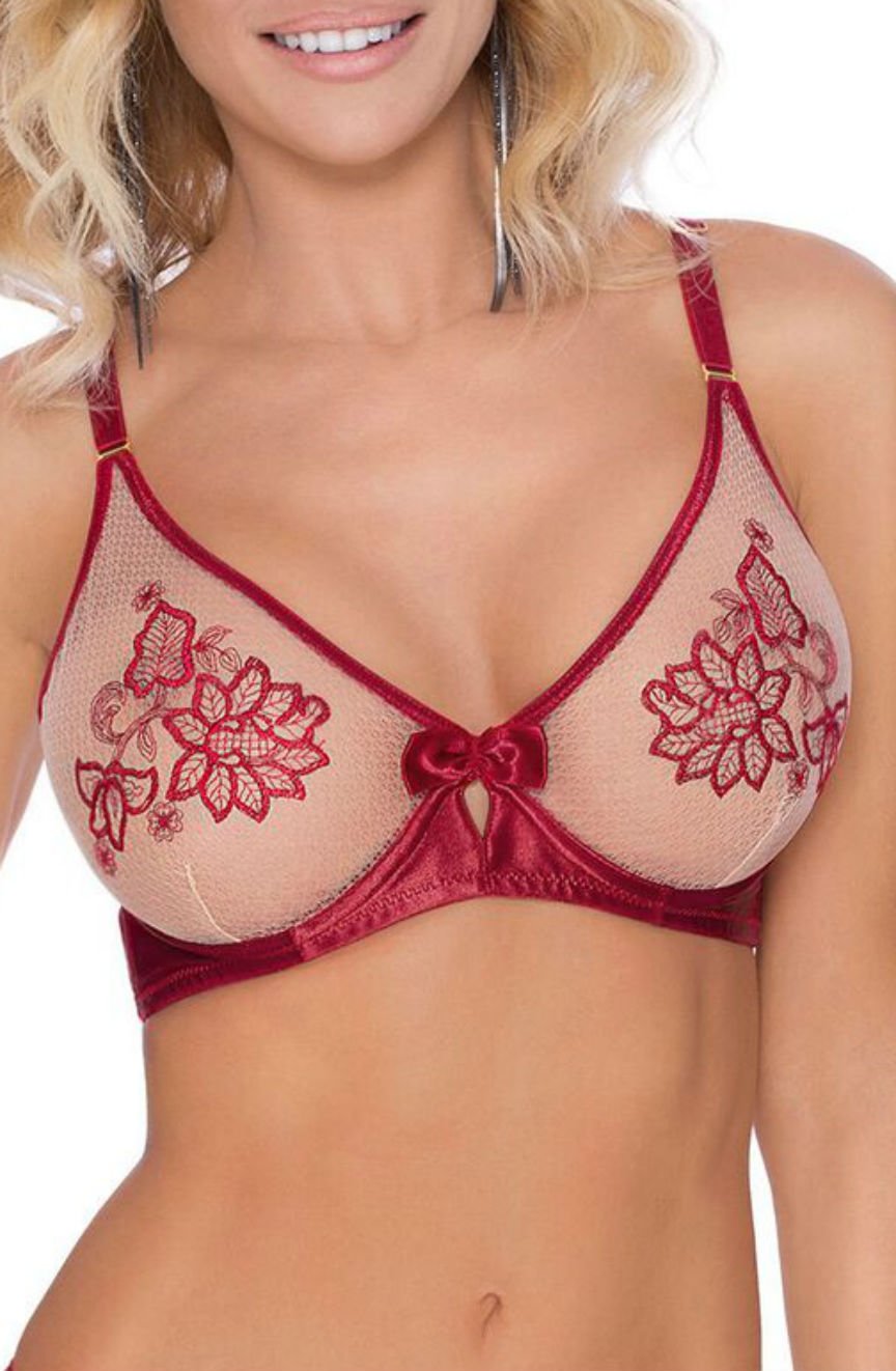 Roza Mehendi Soft Cup Bra with Embroidered Henna Flower Design in Claret