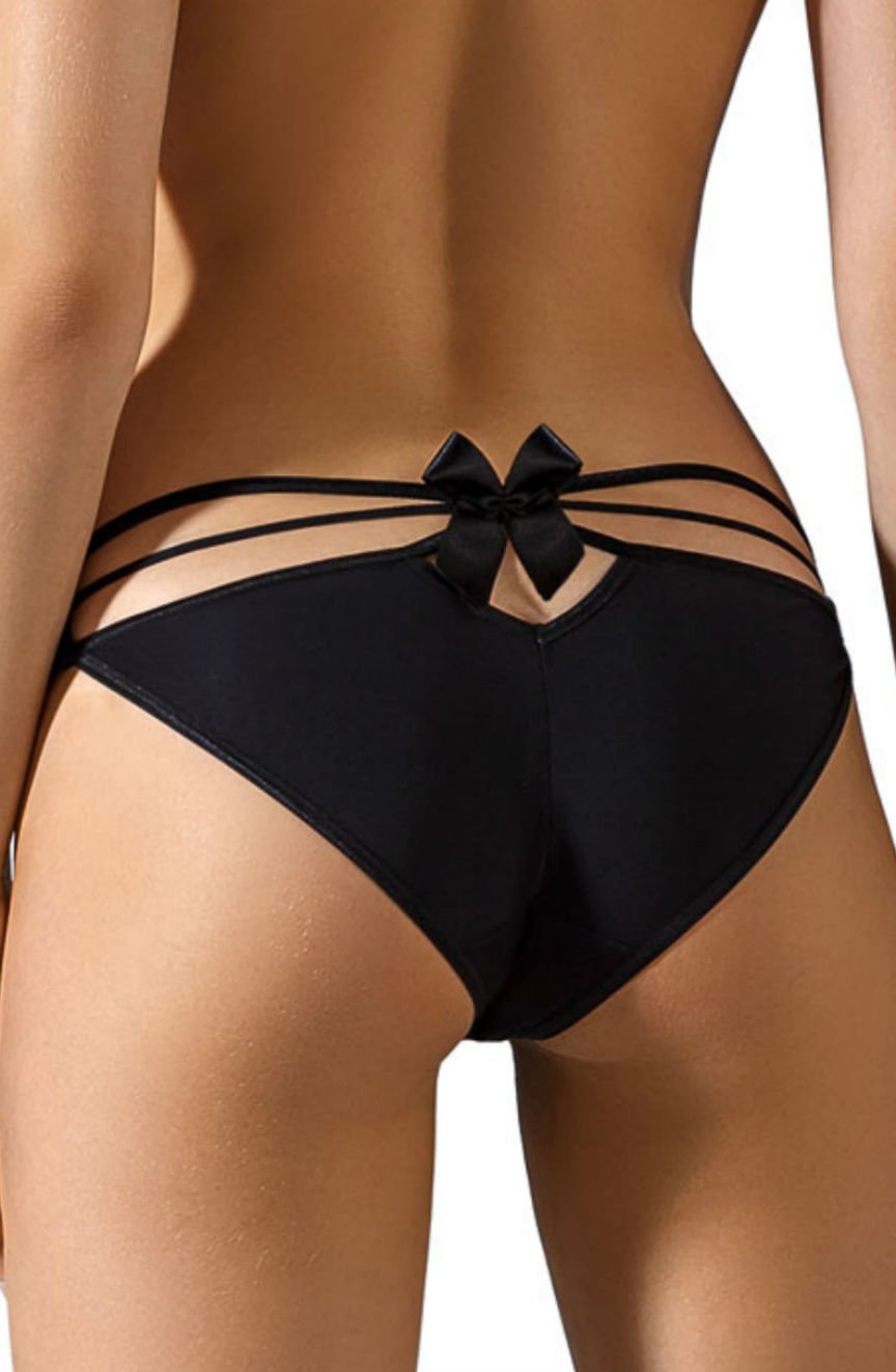 Roza Mimi Black Brief with Elastic Strap and Bow Design