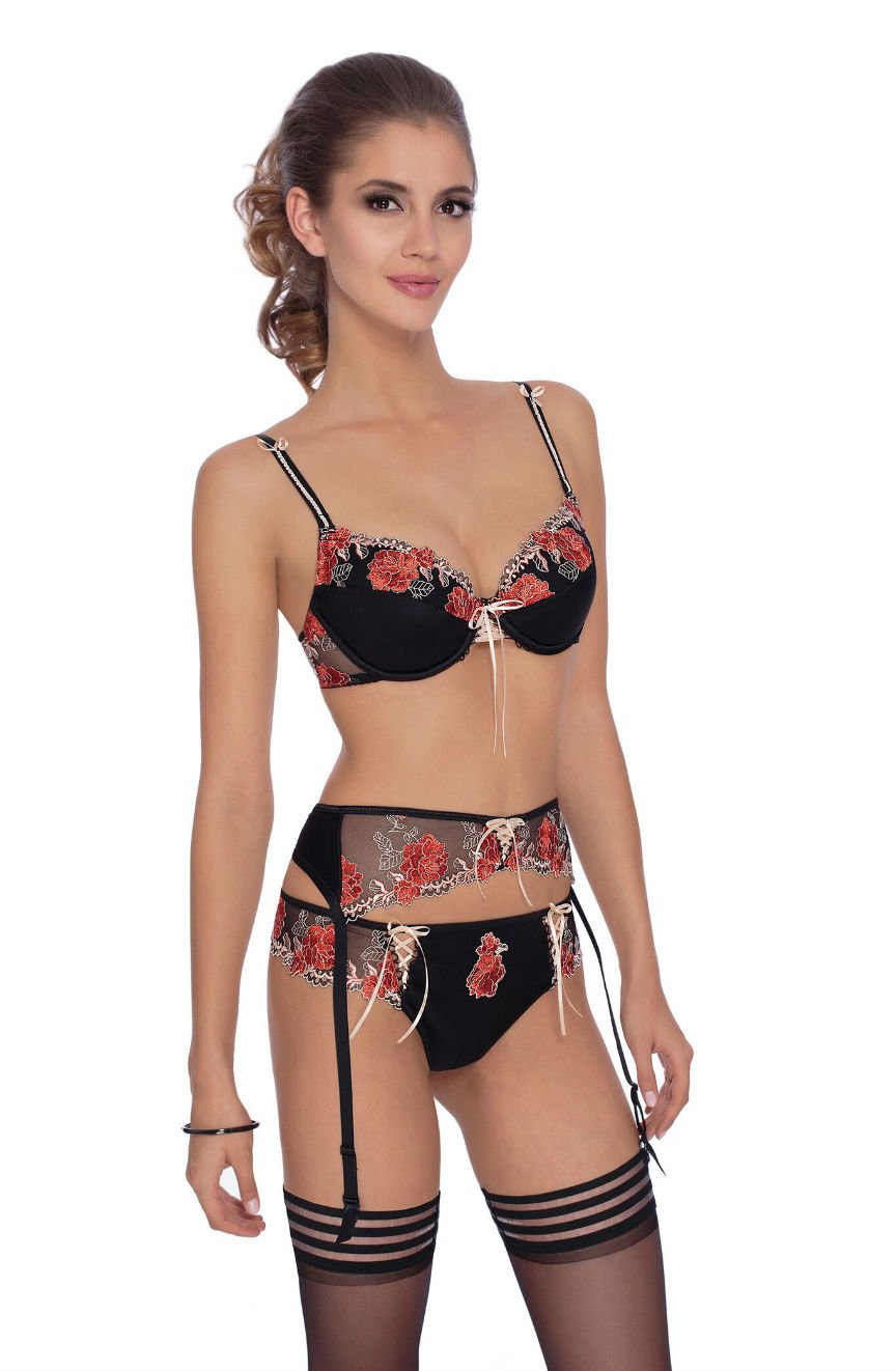 Roza Natali Black Matching Brief with Floral Embroidery Comfortable Fit Elegant Packaging