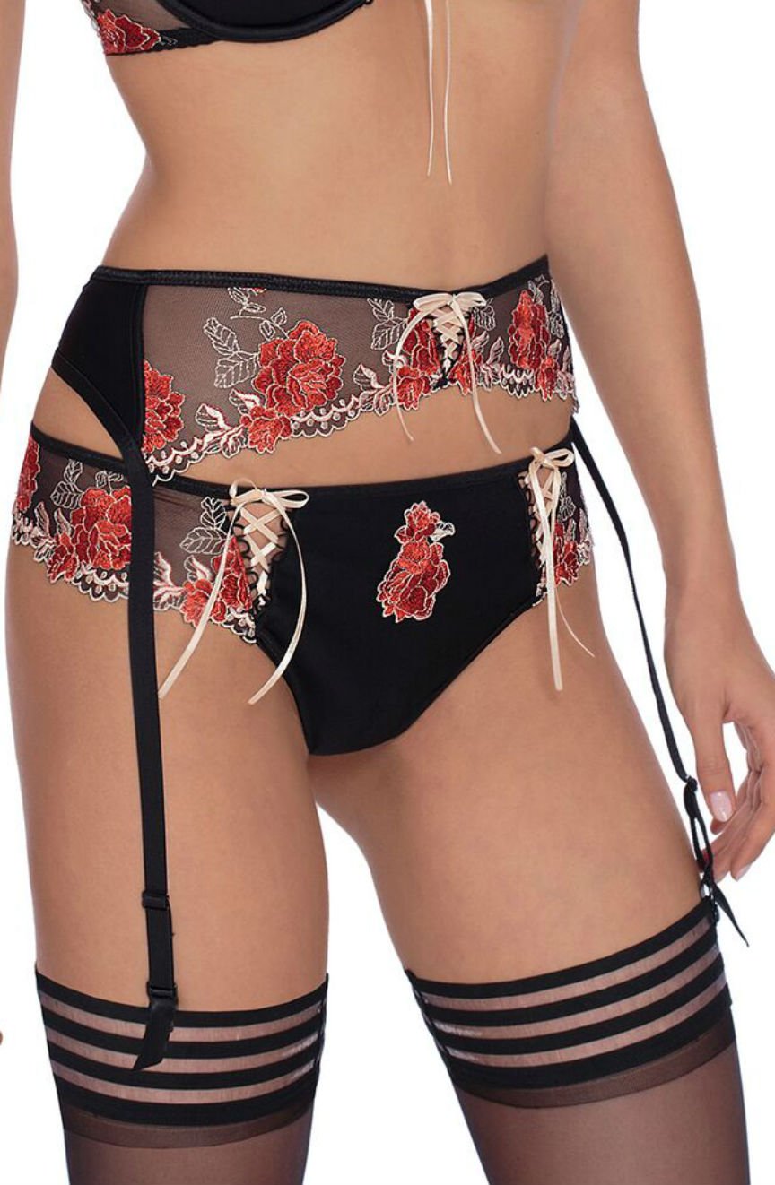Roza Natali Black Floral Embroidered waist detail Belt Accessory