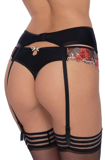 Roza Natali Black Floral Embroidered waist detail Belt Accessory