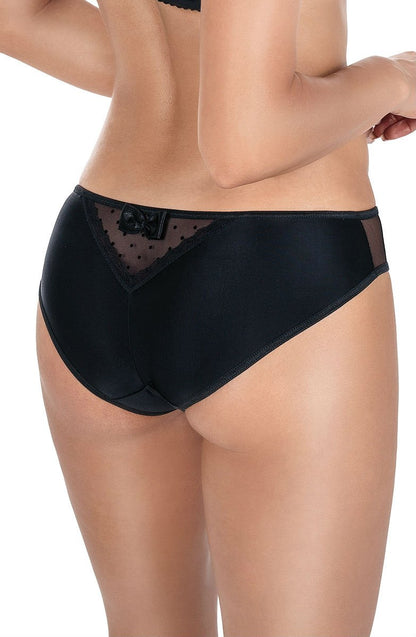 Roza Nefer Black and Salmon Embroidered Brief with Lace and Velvet Polka Dot Accents