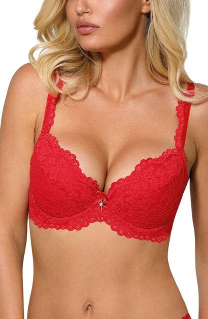 Roza Newia Red Lace Push Up Bra with Removable Pads and Adjustable Straps