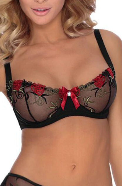 Roza Rufina Soft Push Up Bra Black Floral Lace Embroidery