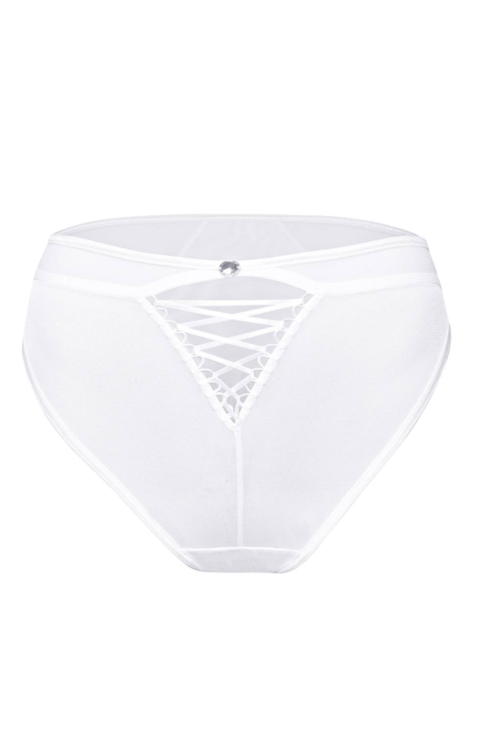 Roza Tarra White Brief with V Cut-Out and Diamante Detail Underwear