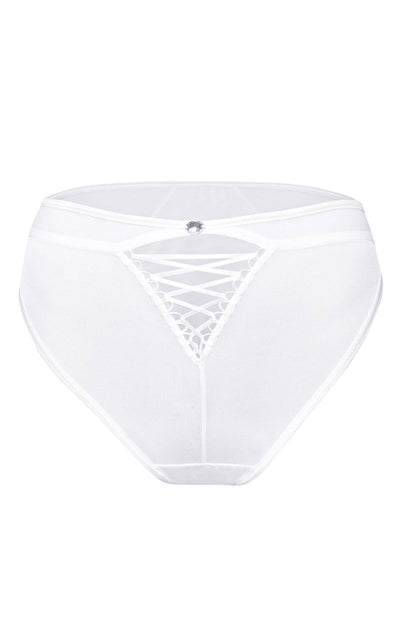 Roza Tarra White Brief with V Cut-Out and Diamante Detail Underwear