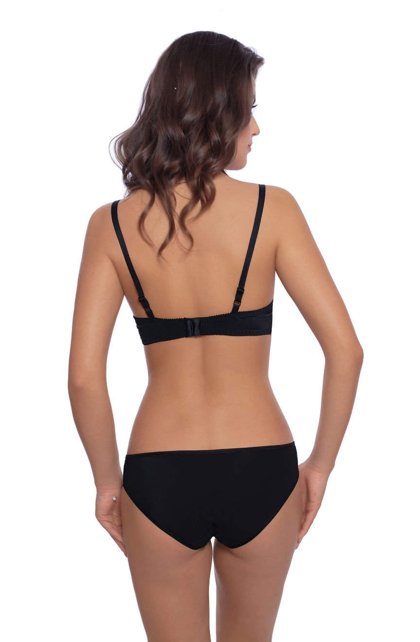Vangelise Black Brief with Floral Embroidery and Satin Bow Detail
