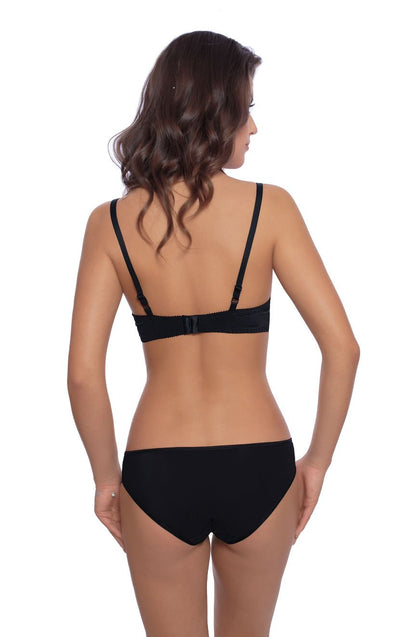 Vangelise Black Brief with Floral Embroidery and Satin Bow Detail