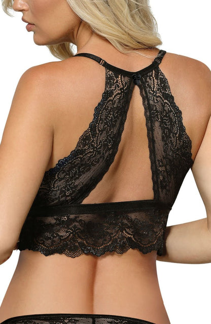 Roza Zuza Black Floral Lace Half Corset with Detachable Front and Adjustable Straps