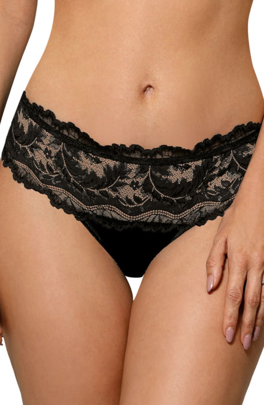Roza Sefia Black Lace Brief with Cut Out and Diamante Detail for Women