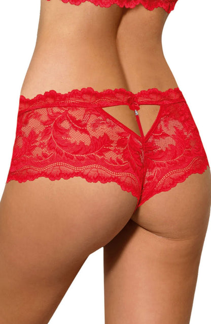 Roza Sefia Red Lace Brief with Cut Out and Diamante Detail