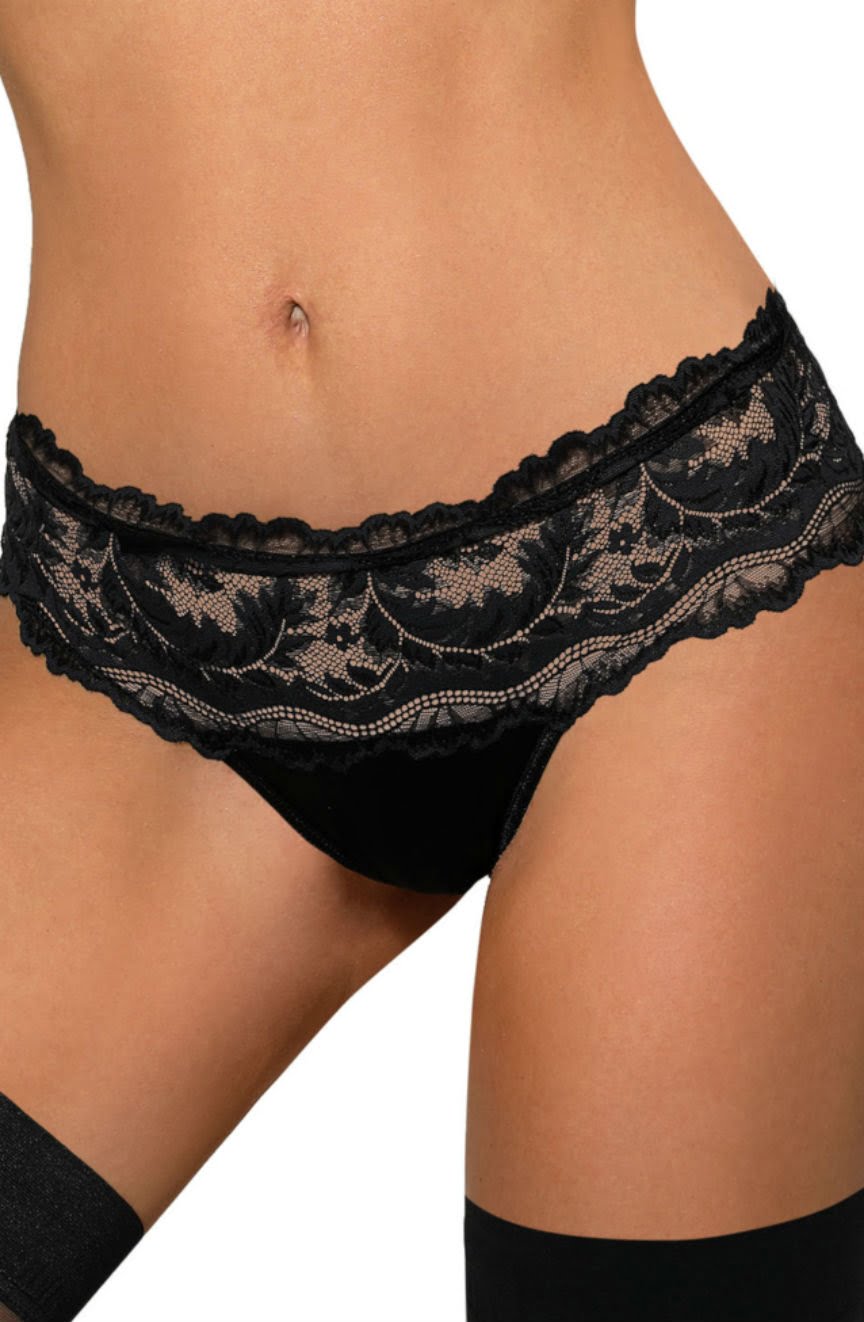 Roza Sefia Black Lace Matching Brief with Satin Bow and Diamante Detail Underwear