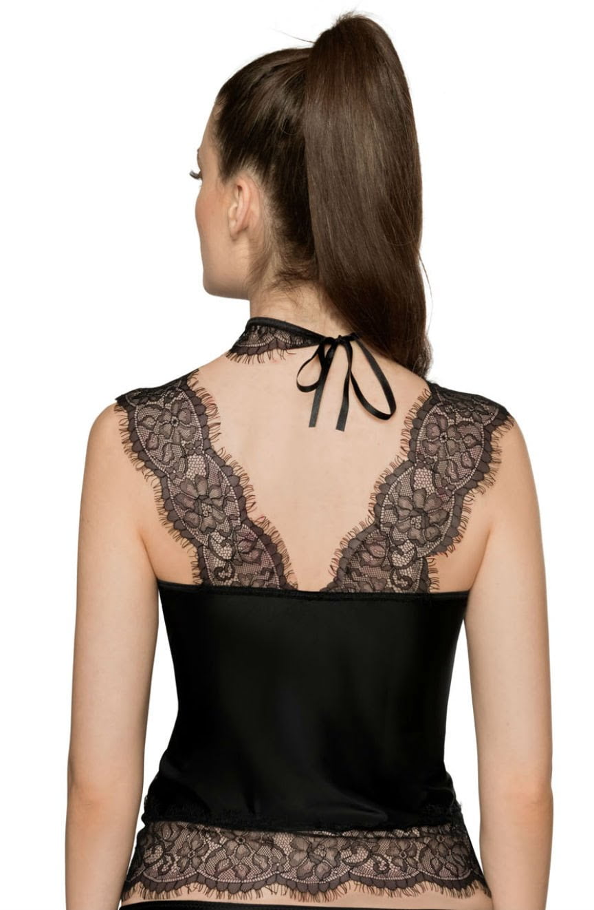 Roza Sija Black Lace Stretch Shirt with Eyelash Detail
