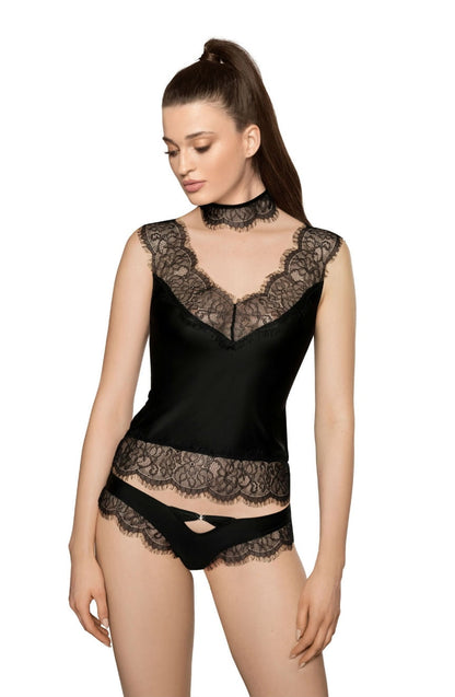 Roza Sija Black Lace Stretch Shirt with Eyelash Detail