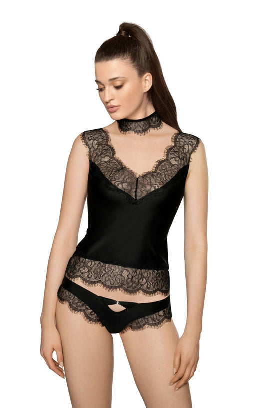 Roza Sija Black Lace Stretch Shirt with Eyelash Detail
