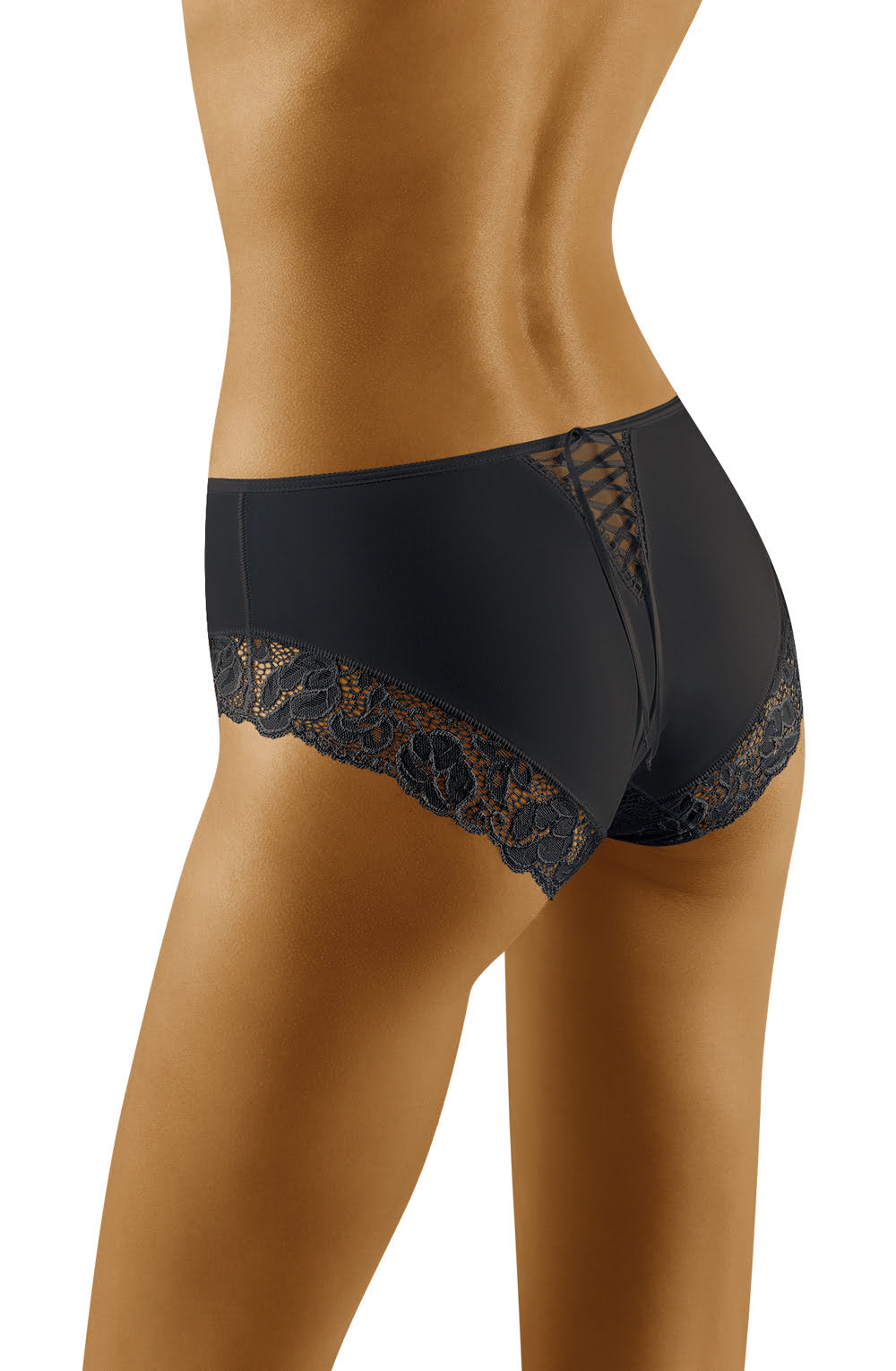 Wolbar Baha Black Lace Briefs with Satin Ribbon Back Panel Underwear