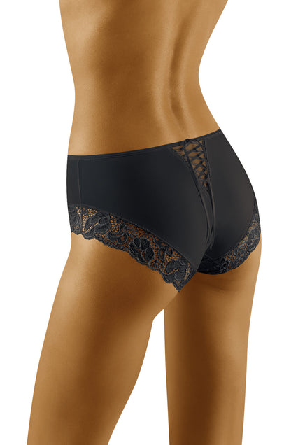 Wolbar Baha Black Lace Briefs with Satin Ribbon Back Panel Underwear
