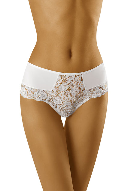 Wolbar Baha White Lace Briefs with Satin Ribbon Back Cut-Out Design