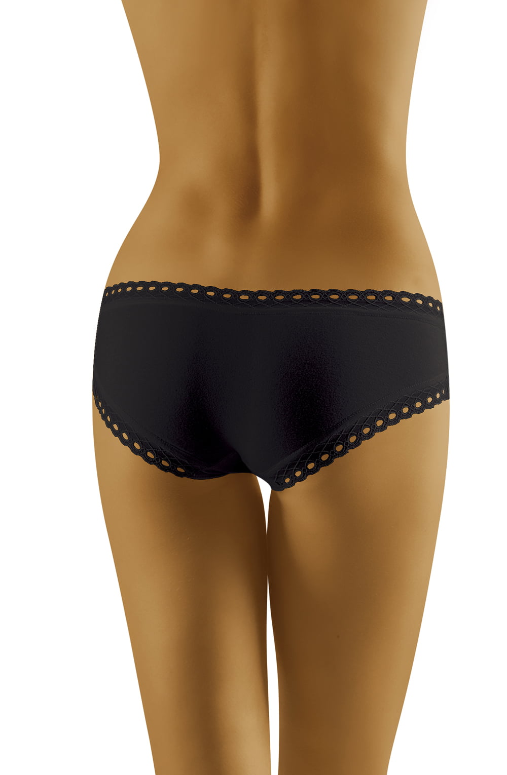 Wolbar Eco-NI Black Cotton Hipster Briefs with Lace Trim in Gift Box