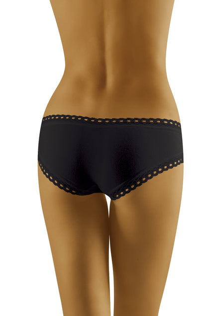 Wolbar Eco-NI Black Cotton Hipster Briefs with Lace Trim in Gift Box