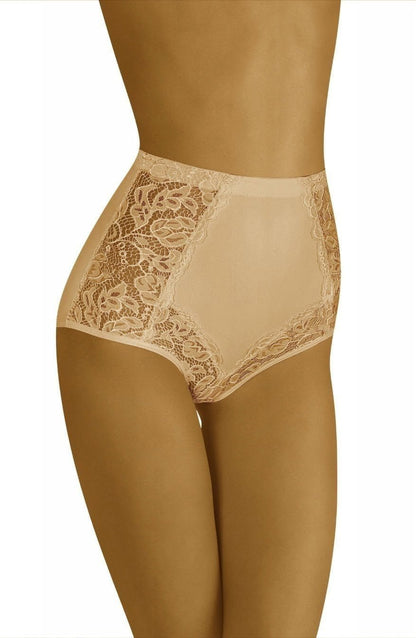 Wolbar Eleganta Beige High Waisted Embroidered Lace Underwear Briefs