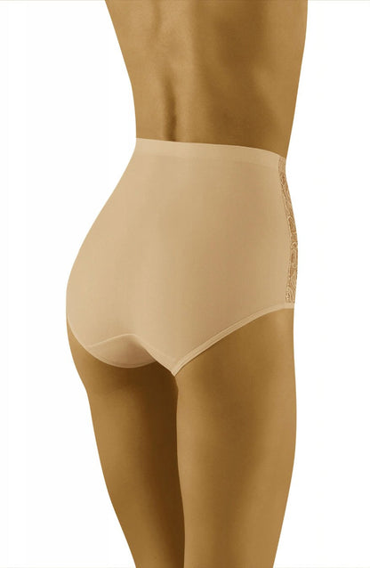Wolbar Eleganta Beige High Waisted Embroidered Lace Underwear Briefs