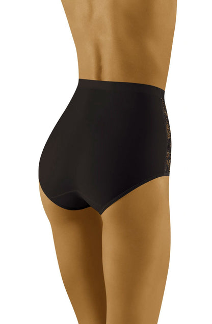 Wolbar Eleganta Black High Waisted Briefs with Floral Lace Embroidery Panels