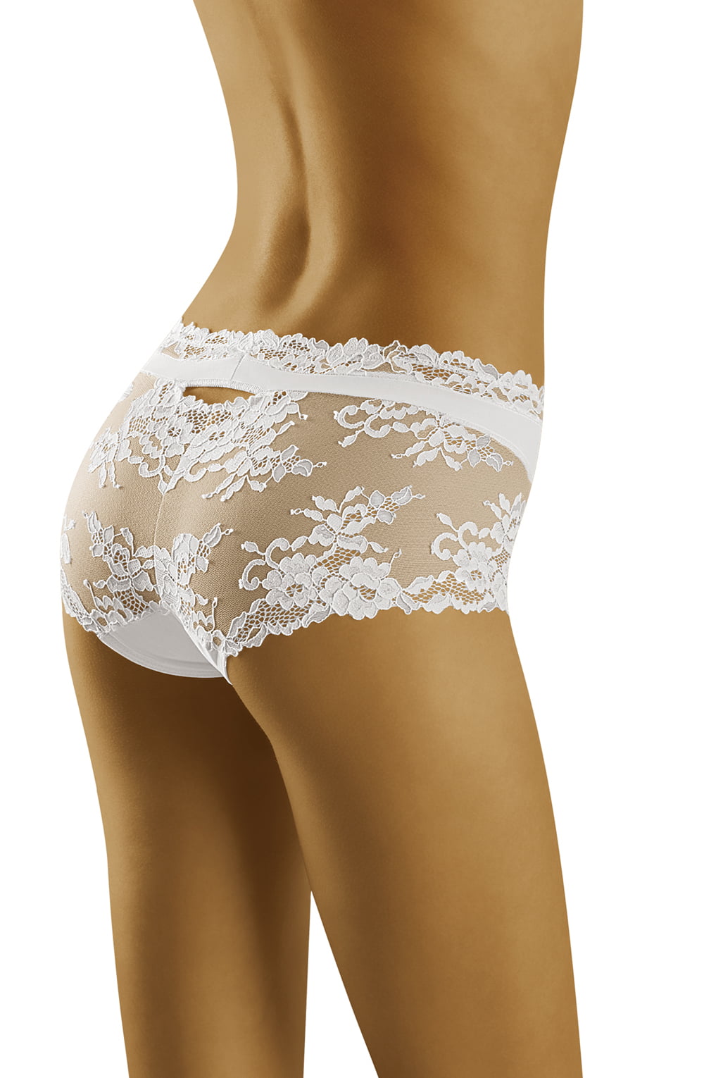 Wolbar Luxa White Brief with Floral Lace and Vertical Cuts
