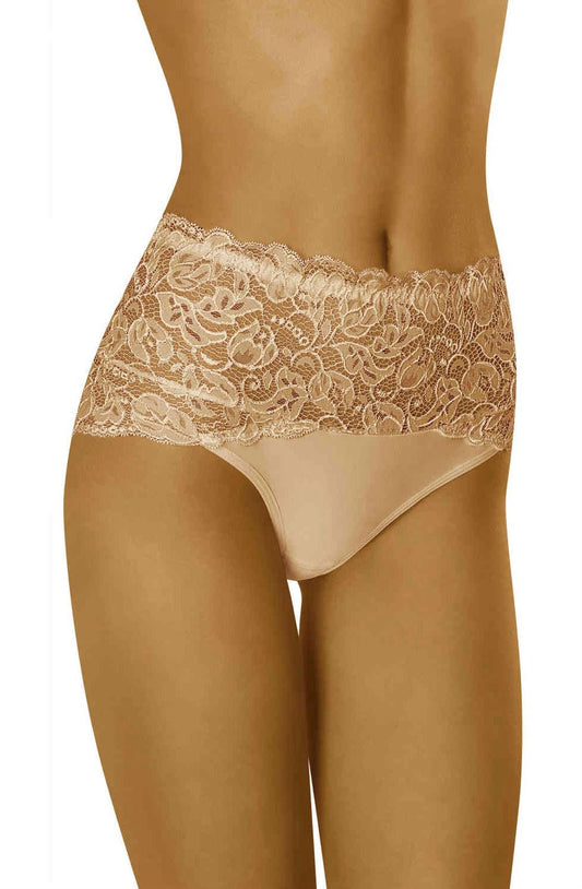 Wolbar Beige Floral Lace Briefs with Comfortable Stretchy Waistband and Cotton Gusset