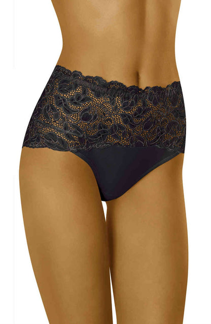 Wolbar Teri Black Floral Lace Briefs with Comfortable Stretchy Waistband
