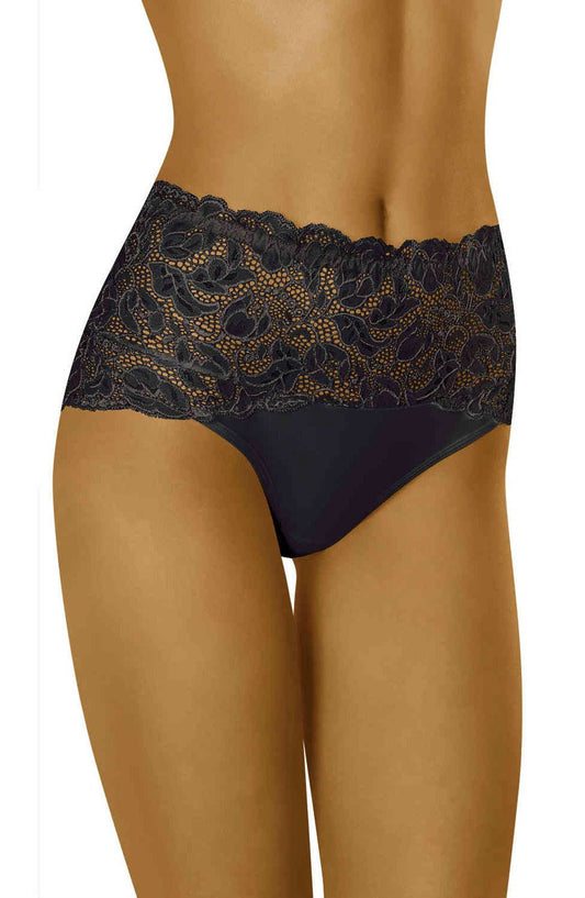 Wolbar Teri Black Floral Lace Briefs with Comfortable Stretchy Waistband