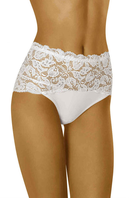 Wolbar Teri White Floral Lace Briefs with Comfortable Stretch Waistband