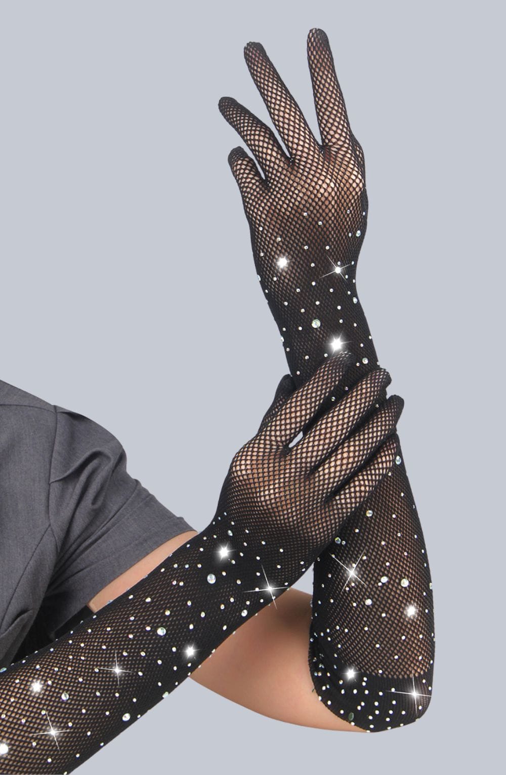 Yesx Black Fishnet Gloves with Rhinestones Sparkly Design - Bodybloom