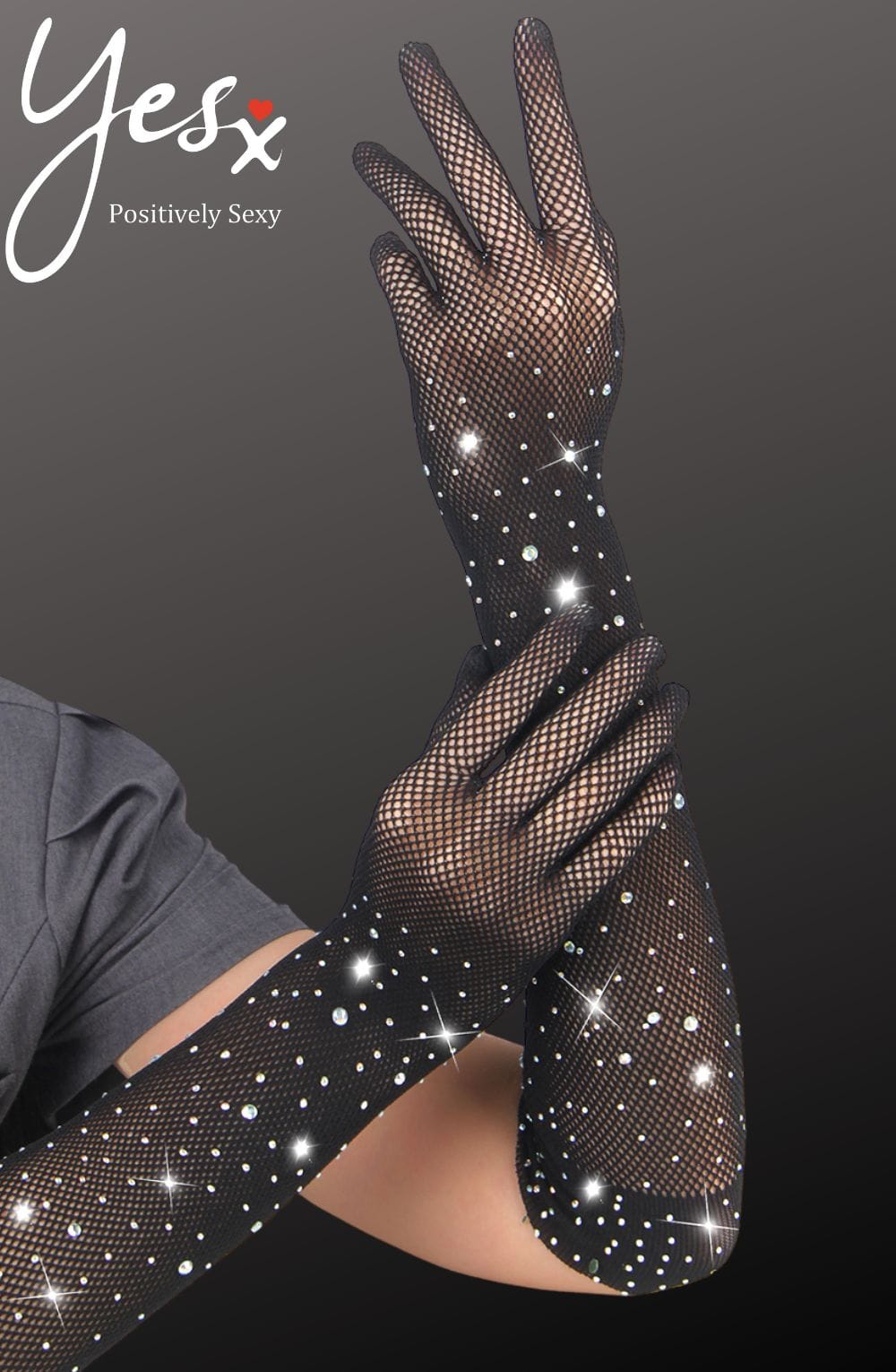 Yesx Black Fishnet Gloves with Rhinestones Sparkly Design - Bodybloom