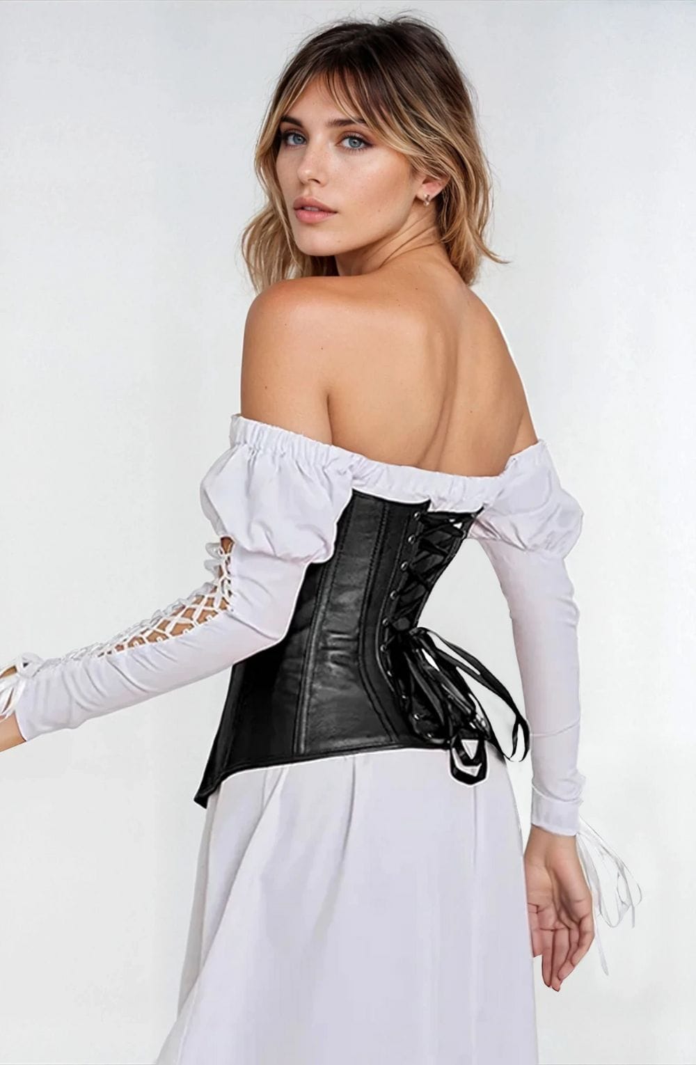 YesX Black Leather - Look Zip - Up Corset with Adjustable Lace - Up Back, Sizes Up to 4XL - Bodybloom