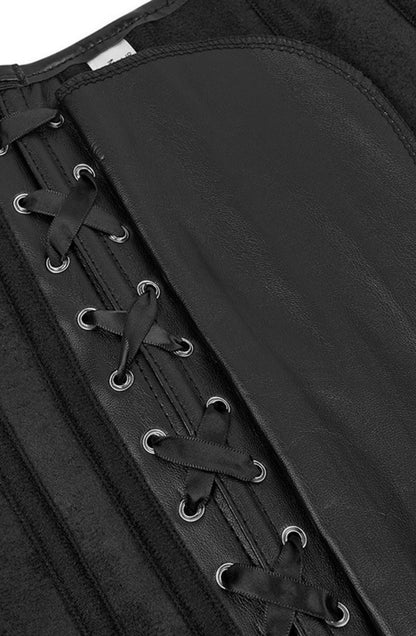 YesX Black Leather - Look Zip - Up Corset with Adjustable Lace - Up Back, Sizes Up to 4XL - Bodybloom