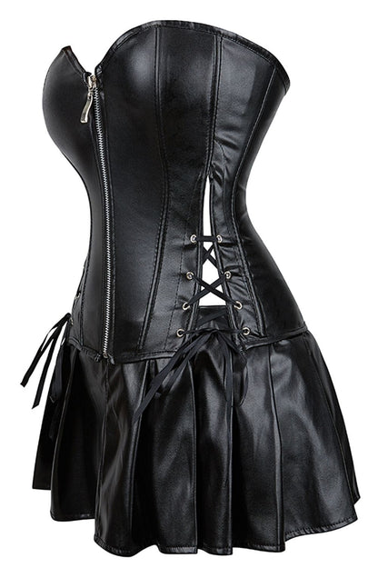 YesX Faux Leather Corset and Pleated Mini Skirt Set for Women Fashion Outfit - Bodybloom