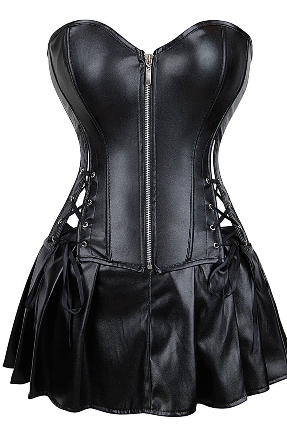 YesX Faux Leather Corset and Pleated Mini Skirt Set for Women Fashion Outfit - Bodybloom